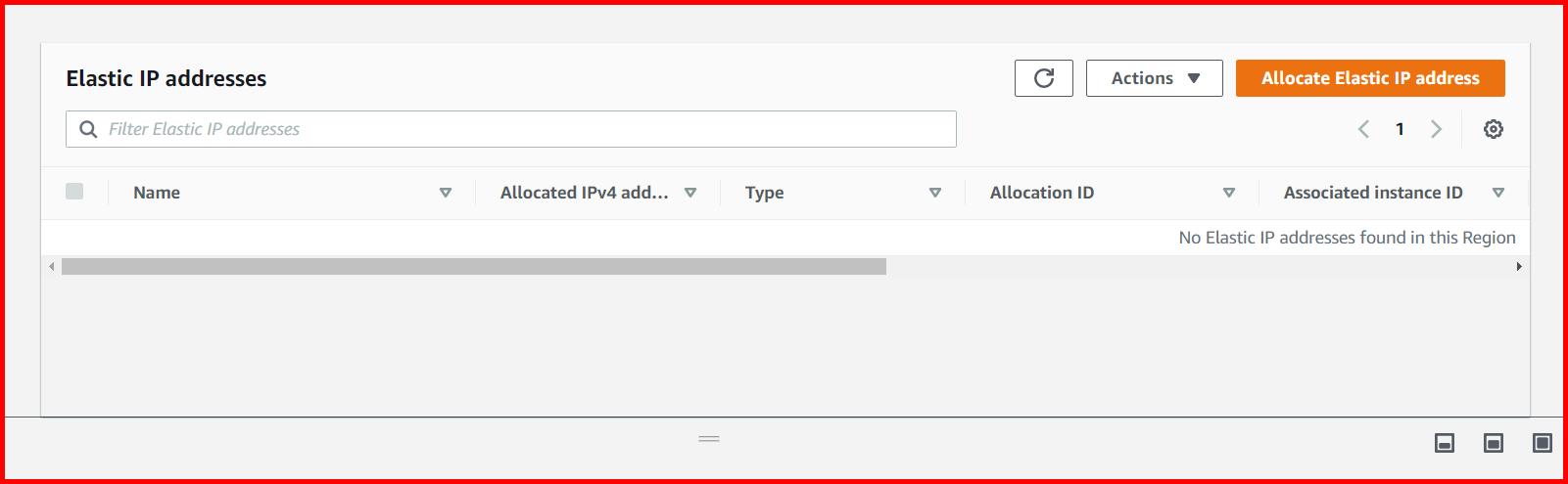 Picture showing the screen to show the list of elastic IP addresses